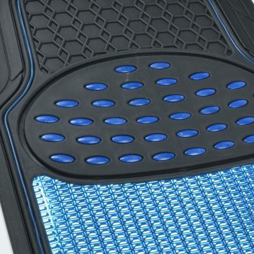  BDK Metallic Rubber Floor Mats for Car SUV & Truck - Semi Trimmable, 2 Tone Color Heavy Duty Protection(Blue/Black)