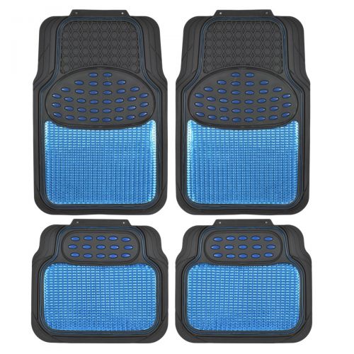  BDK Metallic Rubber Floor Mats for Car SUV & Truck - Semi Trimmable, 2 Tone Color Heavy Duty Protection(Blue/Black)