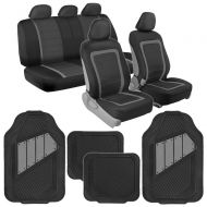 BDK Advanced Performance Black & Gray Charcoal Car Seat Covers & Heavy Duty Rubber Floor Mats Combo (w/Motor Trend 2-Tone Mats)