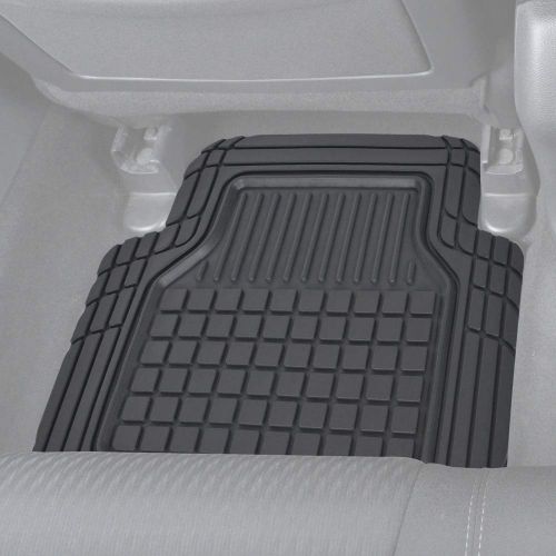  BDK M190 Black Rubber Car Floor Mats - Classic Square Grid Channels - Trim to Fit Feature, 100% Odorless