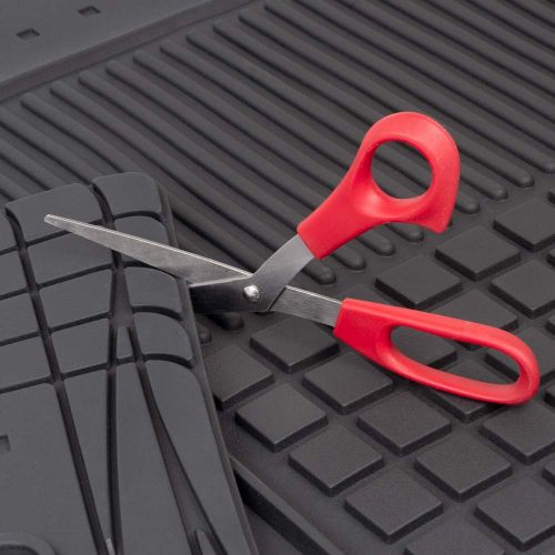  BDK M190 Black Rubber Car Floor Mats - Classic Square Grid Channels - Trim to Fit Feature, 100% Odorless