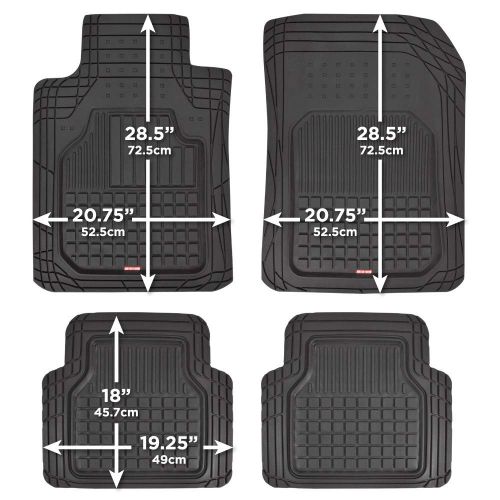  BDK M190 Black Rubber Car Floor Mats - Classic Square Grid Channels - Trim to Fit Feature, 100% Odorless