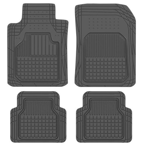  BDK M190 Black Rubber Car Floor Mats - Classic Square Grid Channels - Trim to Fit Feature, 100% Odorless