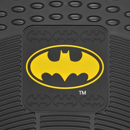  BDK WBMT-1372+MT-802-BK_AMZCJ2 Black Car Floor Mat (Batman Rubber, 4 PC Front Heavy Duty All Weather Protection - Trimmable to fit)