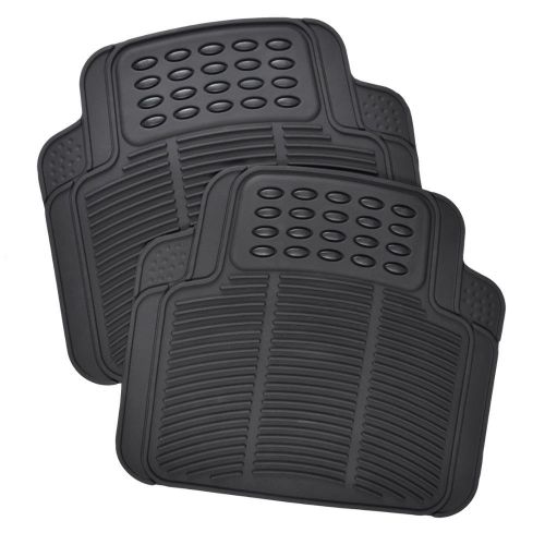  BDK WBMT-1372+MT-802-BK_AMZCJ2 Black Car Floor Mat (Batman Rubber, 4 PC Front Heavy Duty All Weather Protection - Trimmable to fit)