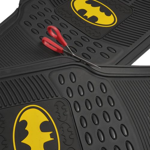  BDK WBMT-1372+MT-802-BK_AMZCJ2 Black Car Floor Mat (Batman Rubber, 4 PC Front Heavy Duty All Weather Protection - Trimmable to fit)