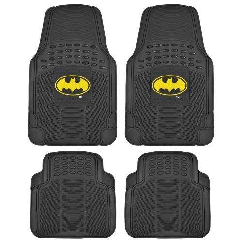  BDK WBMT-1372+MT-802-BK_AMZCJ2 Black Car Floor Mat (Batman Rubber, 4 PC Front Heavy Duty All Weather Protection - Trimmable to fit)