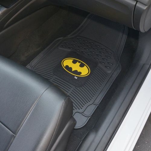  BDK WBMT-1372+MT-802-BK_AMZCJ2 Black Car Floor Mat (Batman Rubber, 4 PC Front Heavy Duty All Weather Protection - Trimmable to fit)