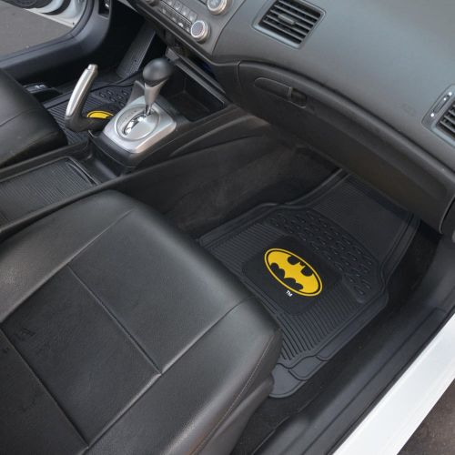  BDK WBMT-1372+MT-802-BK_AMZCJ2 Black Car Floor Mat (Batman Rubber, 4 PC Front Heavy Duty All Weather Protection - Trimmable to fit)