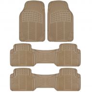 BDK Car SUV and Van Floor Rubber Mats - 3 Rows 4 Pieces, Heavy Duty All Weather Protection (Beige)
