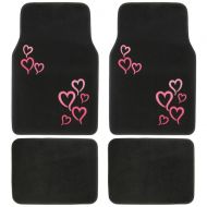 BDK MT-403-PK Pink and Red Love Heart Design Carpet Car Floor Mats - 4 Pieces Front & Rear Full Set with Rubber Backing - Universal Fit