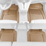 BDK Solid Pro Rubber Car Floor Mats - Performance Plus Heavy Duty Liners for Auto SUV Truck Car Van - 4-Piece Set - Thick, Odorless & All Weather (Beige Tan)