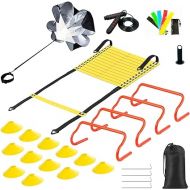 BDL Agility Ladder Speed Training Set - Includes Agility Ladder, 12 Disc Cones with Stand, 4 Hurdles, Running Parachute, Jump Rope and 5 Resistance Bands for Training Football, Soccer, Basketball
