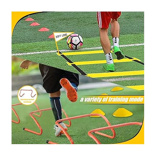  BDL Agility Ladder Speed Training Set - Includes Agility Ladder, 12 Disc Cones with Stand, 4 Hurdles, Running Parachute, Jump Rope and 5 Resistance Bands for Training Football, Soccer, Basketball
