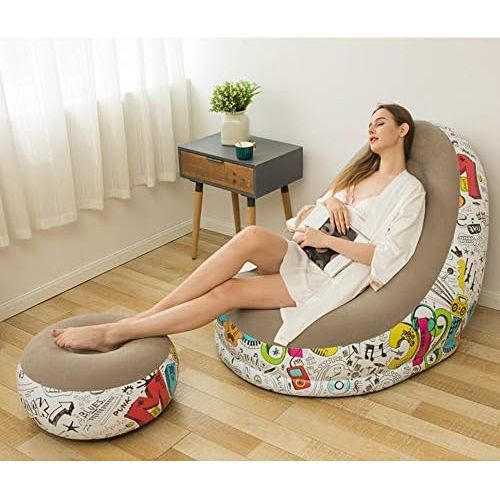  BDL Inflatable Deck Chair with Household air Pump, Lounger Sofa for Indoor Living Room Bedroom, Outdoor Travel Camping Picnic (Graffiti with Grey)