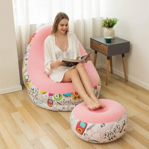  BDL Inflatable Deck Chair with Household air Pump, Lounger Sofa for Indoor Living Room Bedroom, Outdoor Travel Camping Picnic (Graffiti with Pink)