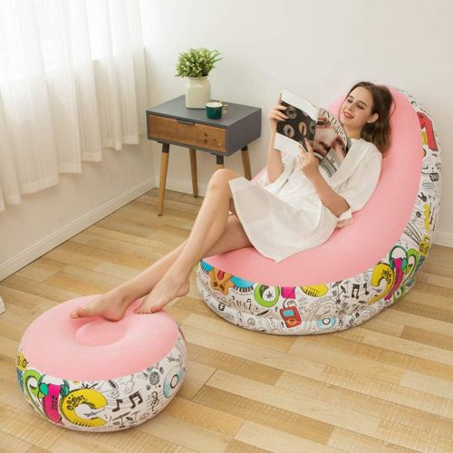  BDL Inflatable Deck Chair with Household air Pump, Lounger Sofa for Indoor Living Room Bedroom, Outdoor Travel Camping Picnic (Graffiti with Pink)