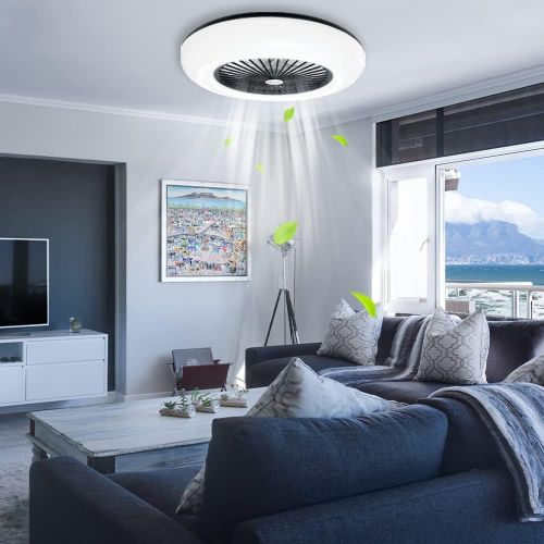  BDL Enclosed Ceiling Fan with Lights LED Warm Natural White Light 3 Color Dimmable Adjustable Wind 6 Speeds Timing Remote APP Control Modern 22 Inch Acrylic Low Profile Bedroom Liv