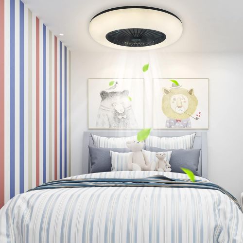  BDL Enclosed Ceiling Fan with Lights LED Warm Natural White Light 3 Color Dimmable Adjustable Wind 6 Speeds Timing Remote APP Control Modern 22 Inch Acrylic Low Profile Bedroom Liv