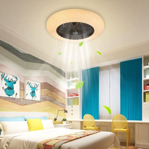  BDL Enclosed Ceiling Fan with Lights LED Warm Natural White Light 3 Color Dimmable Adjustable Wind 6 Speeds Timing Remote APP Control Modern 22 Inch Acrylic Low Profile Bedroom Liv