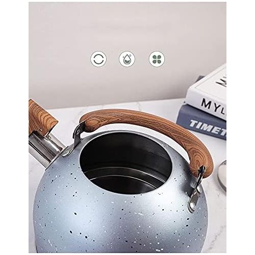  BDRSRX Tea Kettles Stovetop Whistling Teapot 2 Quart Stainless Steel Tea Pots for Stove Top Whistle Tea Pot with Wood Pattern Anti Slip Handle Water Kettle