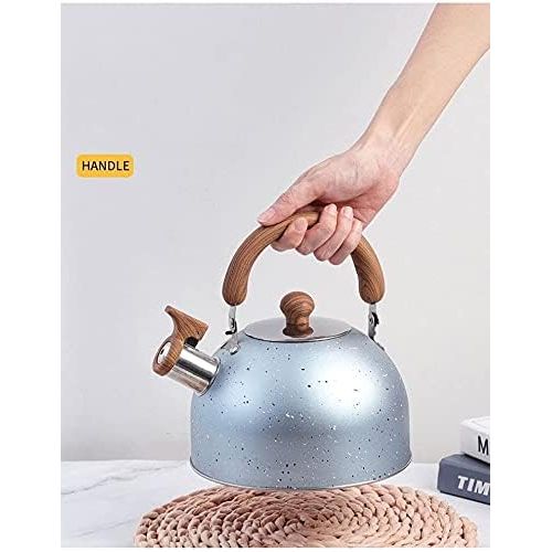  BDRSRX Tea Kettles Stovetop Whistling Teapot 2 Quart Stainless Steel Tea Pots for Stove Top Whistle Tea Pot with Wood Pattern Anti Slip Handle Water Kettle