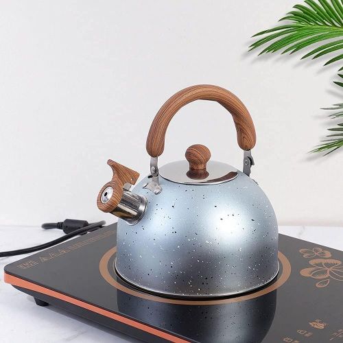  BDRSRX Tea Kettles Stovetop Whistling Teapot 2 Quart Stainless Steel Tea Pots for Stove Top Whistle Tea Pot with Wood Pattern Anti Slip Handle Water Kettle