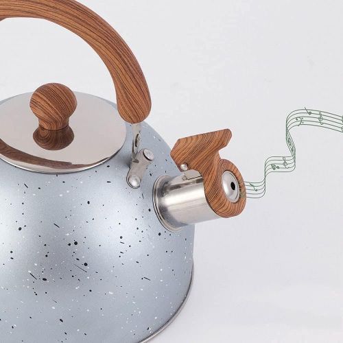  BDRSRX Tea Kettles Stovetop Whistling Teapot 2 Quart Stainless Steel Tea Pots for Stove Top Whistle Tea Pot with Wood Pattern Anti Slip Handle Water Kettle