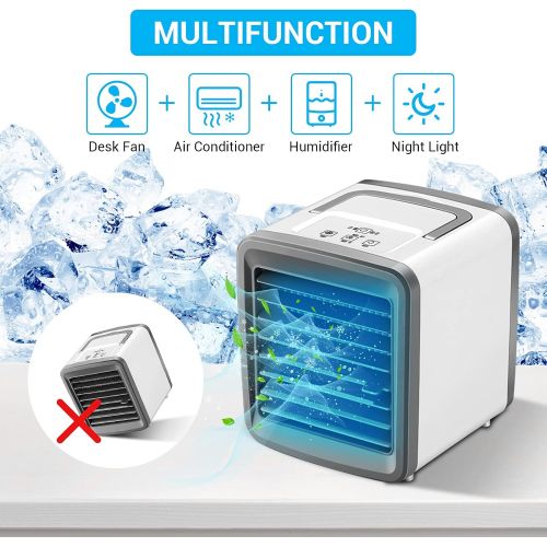  BDTTBZ Personal Air Conditioner, Portable Air Cooler Fan with Handle, 4 IN 1 Mini Evaporative Cooler USB Rechargeable Desk Fan, Cooling Mist Humidifier with Colorful Led Night Ligh