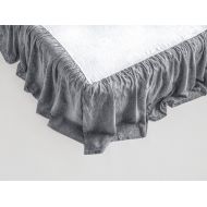 BEALINEN Linen Bed Skirt with Ruffles Stone Washed Softened European Linen Twin Size Dark Stone Gray Color