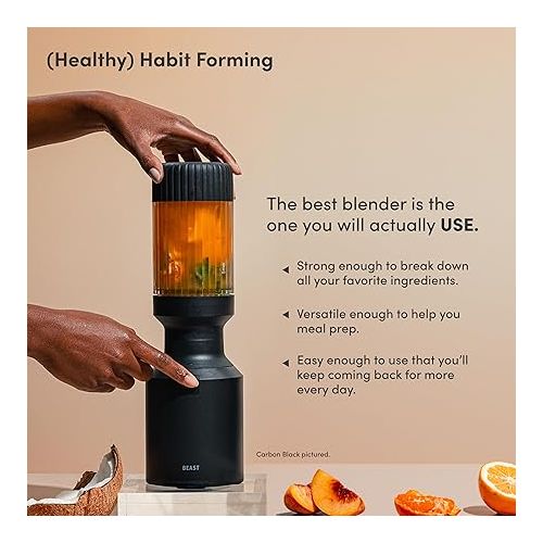  The Beast Mini Blender | Mini Countertop Kitchen Blender | Blend Smoothies and Shakes, Dressings, Sauces, Dips | Straw Cap and Straws Included | 600W (Sand)
