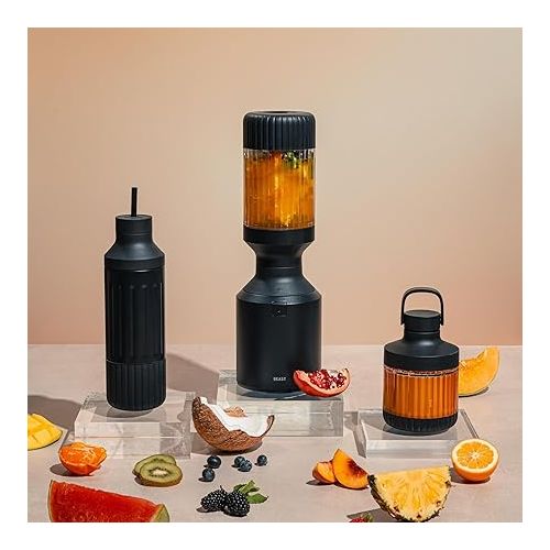  Beast Blender Tonal | Kitchen Countertop Design | Blend Smoothies and Shakes, Dressings, Sauces, Dips | Stainless Steel Bottle | Straw Cap and Straws Included | 1000W (Carbon Black)