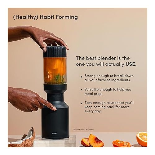 The Beast Mini Blender | Mini Countertop Kitchen Blender | Blend Smoothies and Shakes, Dressings, Sauces, Dips | Straw Cap and Straws Included | 600W (Carbon Black)