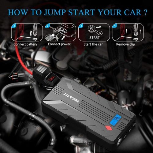  Beatit 1200Amps QDSP 1200A Peak 16500mAh 12V Portable Car Lithium Jump Starter (up to 8.0L Gas and 6.0L Diesel) Battery Booster Phone Charger Power Pack with Smart Jumper Cables B7