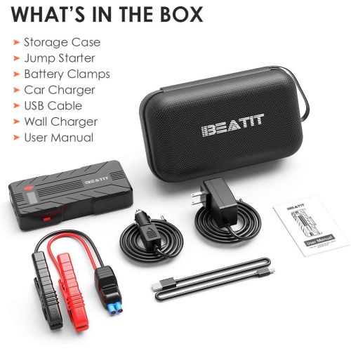  Beatit 1200Amps QDSP 1200A Peak 16500mAh 12V Portable Car Lithium Jump Starter (up to 8.0L Gas and 6.0L Diesel) Battery Booster Phone Charger Power Pack with Smart Jumper Cables B7