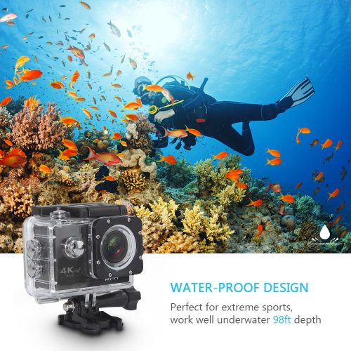  BEAUBOMB Underwater Camera 4K Ultra HD Action Cameras 16MP Sony Sensor Sports 98ft Waterproof Case Mini Video Sport Cameras 170° Wide Angle WiFi & Wrist Remote Control Cam - 4K@30FPS Ultra