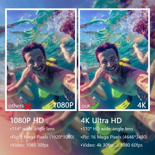  BEAUBOMB Underwater Camera 4K Ultra HD Action Cameras 16MP Sony Sensor Sports 98ft Waterproof Case Mini Video Sport Cameras 170° Wide Angle WiFi & Wrist Remote Control Cam - 4K@30FPS Ultra