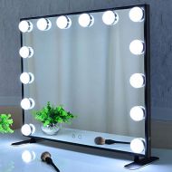 BEAUTME Hollywood Vanity Mirror with Lights,Tabletop or Wall Mounted Cosmetic Makeup Mirror With Dimmer LED Bulbs Touch Control Square Makeup Beauty Mirror (Black)