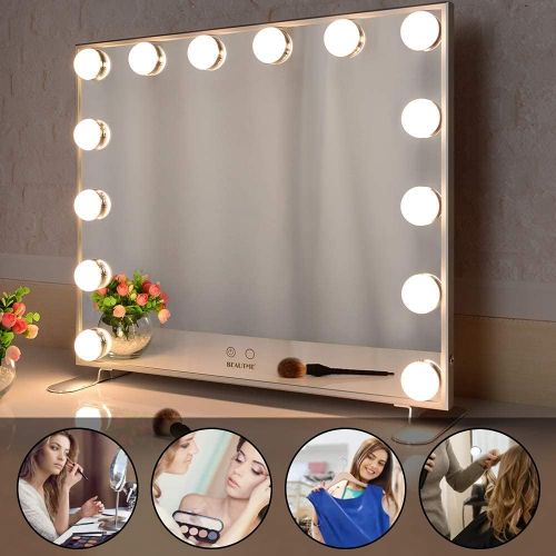  Vanity Mirror with Lights,Hollywood Lighted Mirror with Dimmer bulbs,Tabletop or Wall Mounted Vanity Makeup Mirror Smart Touch Control (Silver) BEAUTME