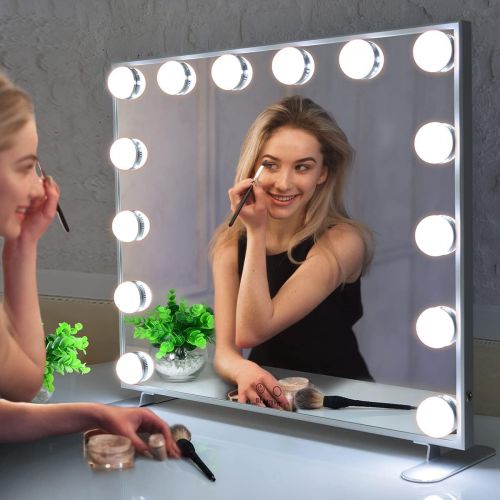  Vanity Mirror with Lights,Hollywood Lighted Mirror with Dimmer bulbs,Tabletop or Wall Mounted Vanity Makeup Mirror Smart Touch Control (Silver) BEAUTME