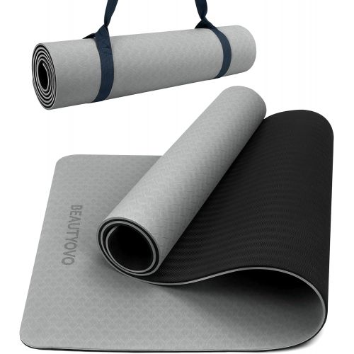  BEAUTYOVO Yoga Mat with Strap, 1/3 Inch Extra Thick Yoga Mat Double-Sided Non Slip, Professional TPE Yoga Mats for Women Men, Workout Mat for Yoga, Pilates and Floor Exercises