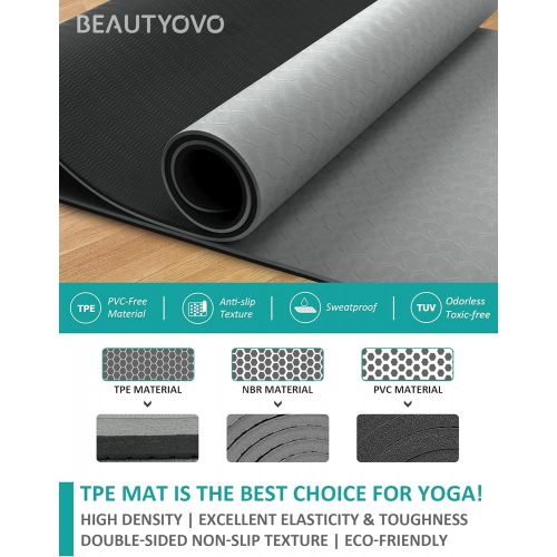  BEAUTYOVO Yoga Mat with Strap, 1/3 Inch Extra Thick Yoga Mat Double-Sided Non Slip, Professional TPE Yoga Mats for Women Men, Workout Mat for Yoga, Pilates and Floor Exercises