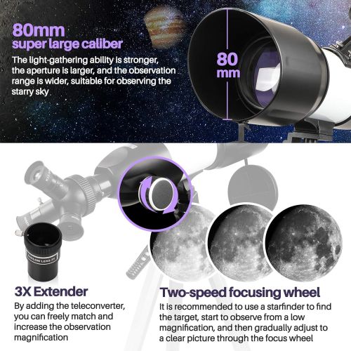  [아마존베스트]BEBANG Telescope for Adults & Kids Monocular Refractor Telescope for Astronomy Beginners Professional 400mm 80mm with Tripod & Smartphone Adapter