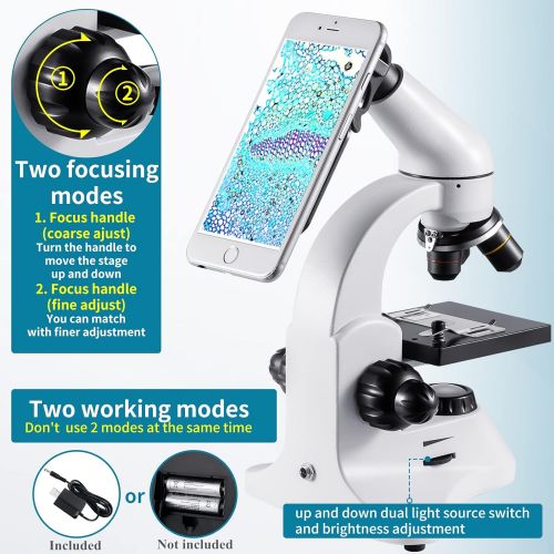  [아마존베스트]BEBANG 80X-2000X Optical Microscope, Metal Body, 2 WF Oculars, Dual-lluminators System, US Plug, Full Accessories for Kids Students Begginers