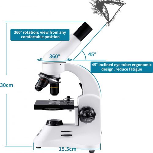  [아마존베스트]BEBANG 80X-2000X Optical Microscope, Metal Body, 2 WF Oculars, Dual-lluminators System, US Plug, Full Accessories for Kids Students Begginers