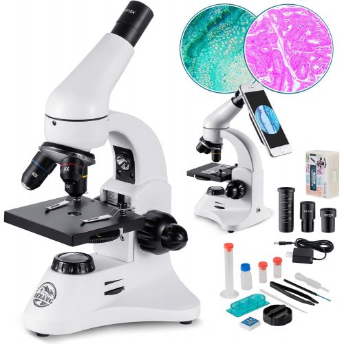  [아마존베스트]BEBANG 80X-2000X Optical Microscope, Metal Body, 2 WF Oculars, Dual-lluminators System, US Plug, Full Accessories for Kids Students Begginers