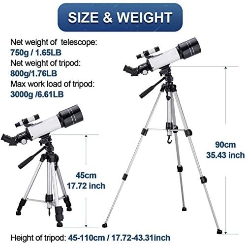  [아마존베스트]BEBANG Kids Telescope Portable 70mm Refractor Telescope for Kids and Astronomy Beginner with Adjustable Tripod, 2 Eyepieces, Smartphone Adapter and Backpack