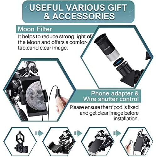  [아마존베스트]BEBANG Kids Telescope Portable 70mm Refractor Telescope for Kids and Astronomy Beginner with Adjustable Tripod, 2 Eyepieces, Smartphone Adapter and Backpack