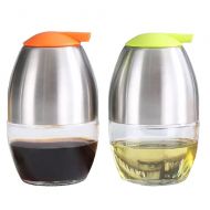 Olive Oil Dispensers BEBEGO Oil & Vinegar Bottle 2-Piece Set,11oz Liquid Cruet, Oil and Vinegar Dispenser Set Give You a Healthy and Efficient Kitchen Life (Green/Orange)