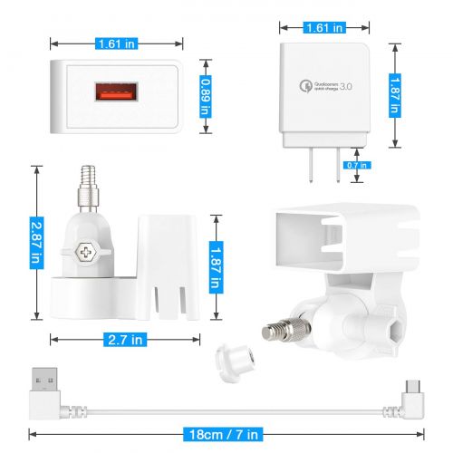  BECEMURU Wandmontagehalterungssatz Dachrinnenschutz, Quick Charge 3.0 & Akku-Ladeadapter und kurzes Kabel fuer Blink Indoor Kamera